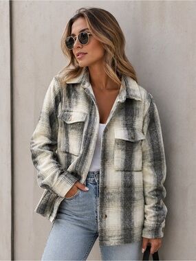 Zara Plaid Flannel Shacket Jacket Button Front Large